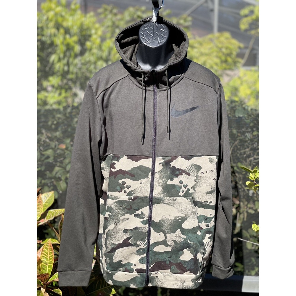 Nike Dri-Fit Full Zip Camo Hoodie Men's L Green New with Tags Athletic Wear